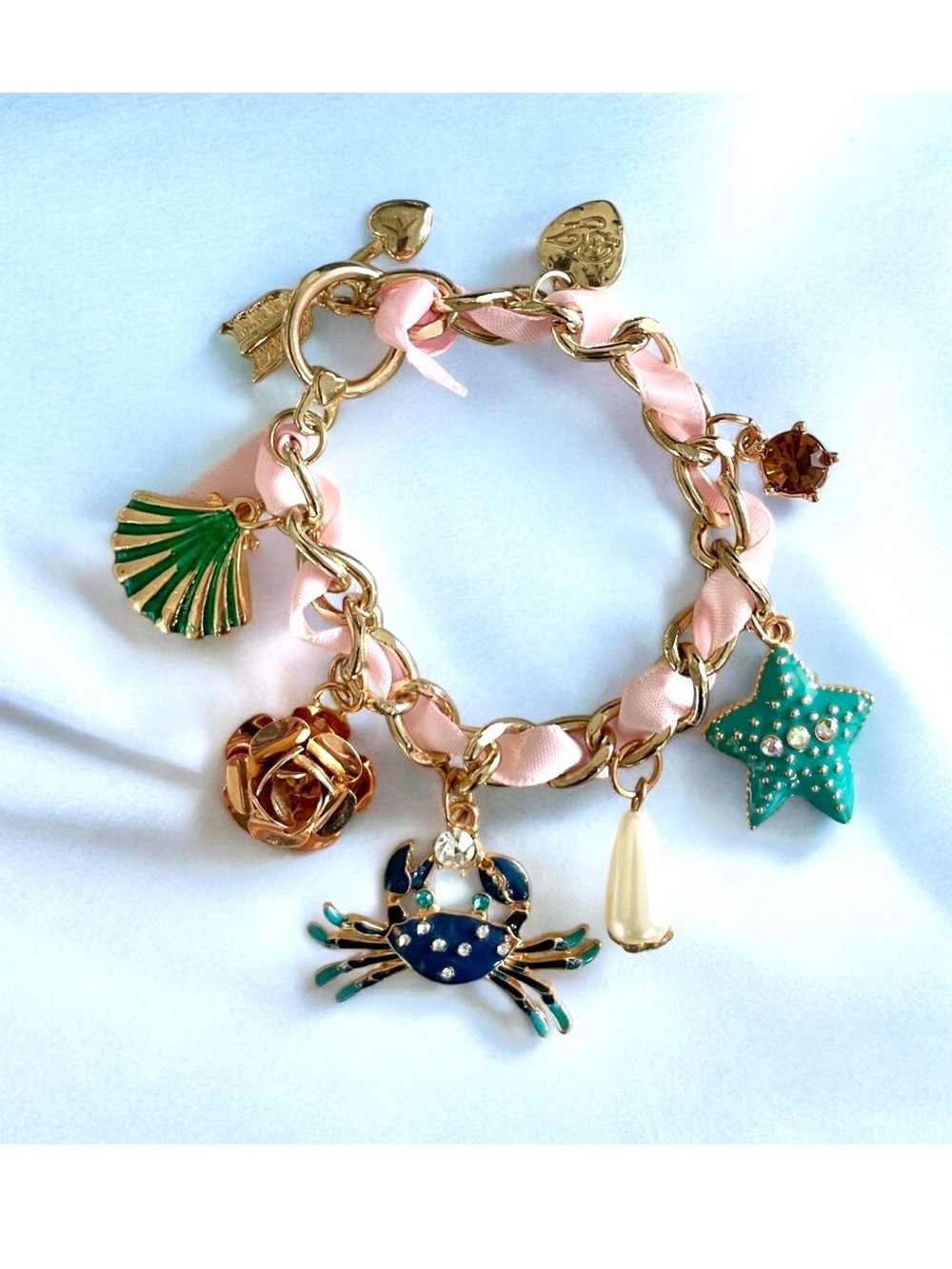 Betsey Johnson Under The Sea Gold Chain Crab Shell Starfish Bracelet